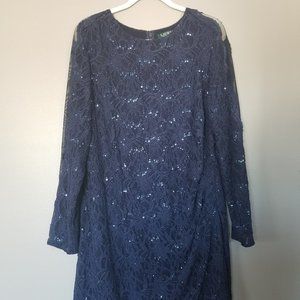 Ralph Lauren Navy Sequin Evening Dress 22W